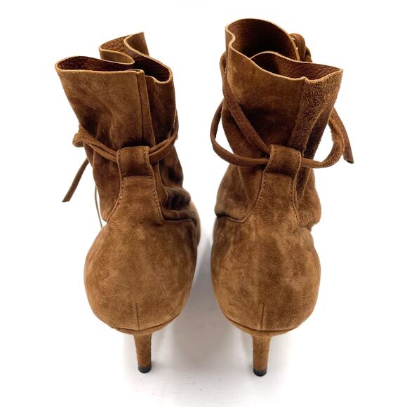 Marion Parke Millie Booties Brown Suede Ankle Strap Kitten Pointed Toe Sz 37 / 7 - Picture 7 of 9